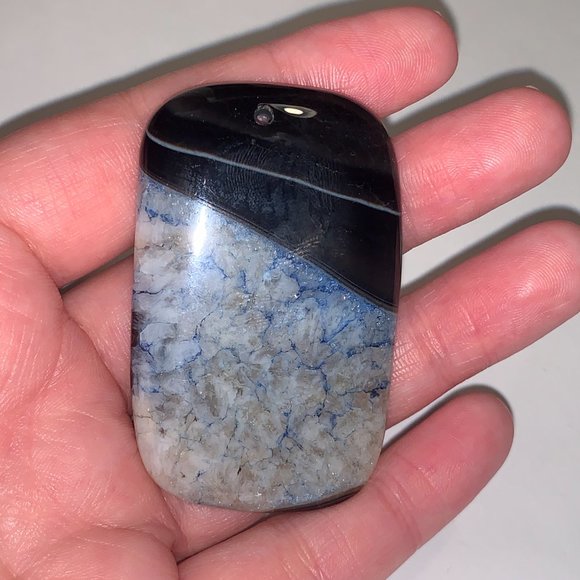 Blue and Black Smooth Druzy Quarts Rectangle Focal - Picture 4 of 7
